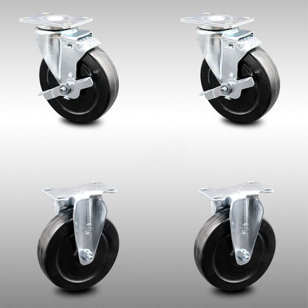 5 Inch SS Hard Rubber Wheel Swivel Top Plate Caster Set with 2 Brake 2 Rigid SCC